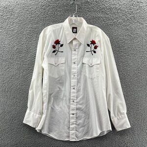 Vintage Karman Pearl Snap Shirt Mens XL Floral Embroidered Western Cowboy *
